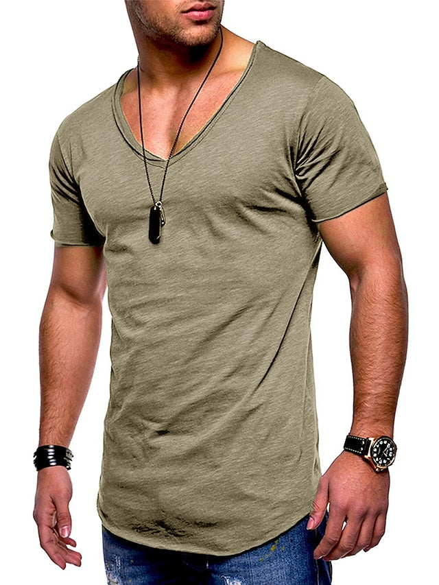 Men's T shirt Tee Tee Plain V Neck Work Sports Short Sleeve Clothing Apparel Sportswear Muscle Esencial