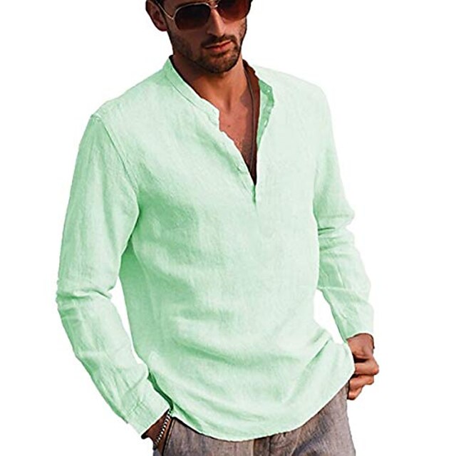 Men's Shirt Linen Shirt Summer Shirt Beach Shirt Black White khaki Long Sleeve Solid Color Collar Street Daily Clothing Apparel