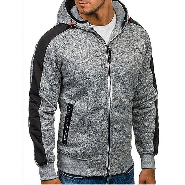 Men's Hoodie Full Zip Hoodie Jacket Outerwear Black Light Grey Dark Gray Hooded Color Block Patchwork Sports & Outdoor Daily Holiday Cool Casual Thin fleece Fall & Winter Clothing Apparel Hoodies