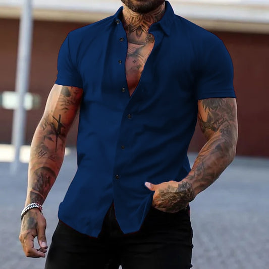 Men's Shirt Button Up Shirt Casual Shirt Summer Shirt Black White Yellow Pink Dark Navy Short Sleeve Plain Turndown Street Daily Clothing Apparel Fashion Casual Comfortable