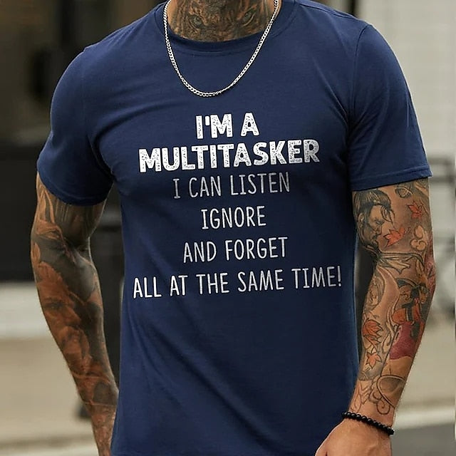 Men's T shirt Tee Casual Style Classic Style Cool Shirt Letter I'M A MULTITASKER Crew Neck Clothing Apparel Print Casual Holiday Short Sleeve Graphic Print Sports Fashion Designer Lightweight