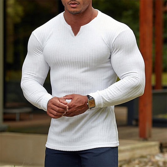 Men's T shirt Tee Long Sleeve Shirt Plain V Neck Street Sports Long Sleeve Clothing Apparel Fashion Designer Casual Comfortable