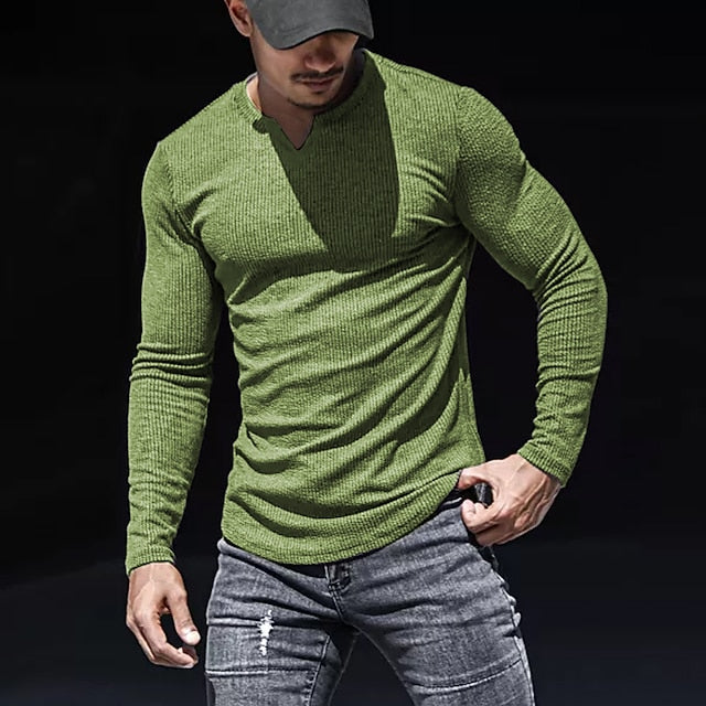 Men's T shirt Tee Long Sleeve Shirt Plain V Neck Street Sports Long Sleeve Clothing Apparel Fashion Designer Casual Comfortable