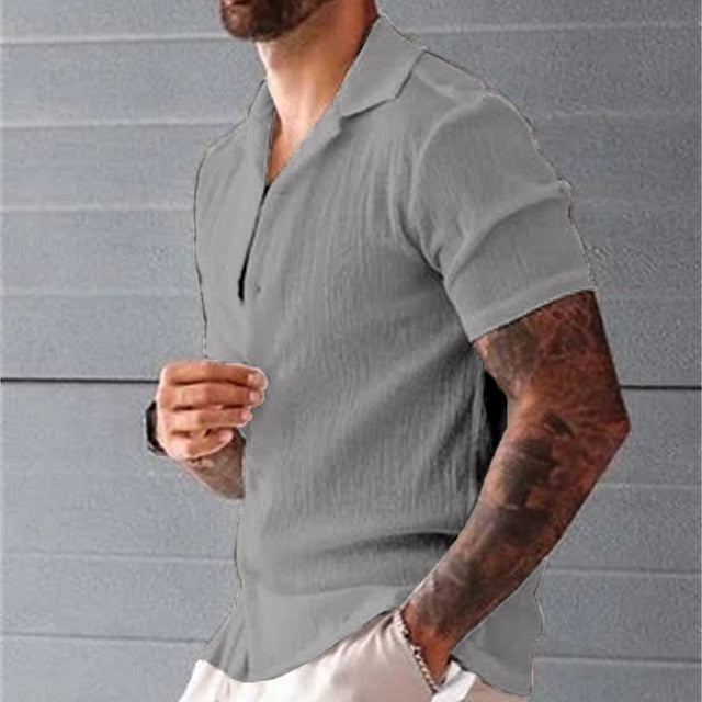 Men's Summer Shirt Beach Shirt White Blue Khaki Short Sleeve Solid Color Turndown Spring & Summer Outdoor Street Clothing Apparel Button-Down