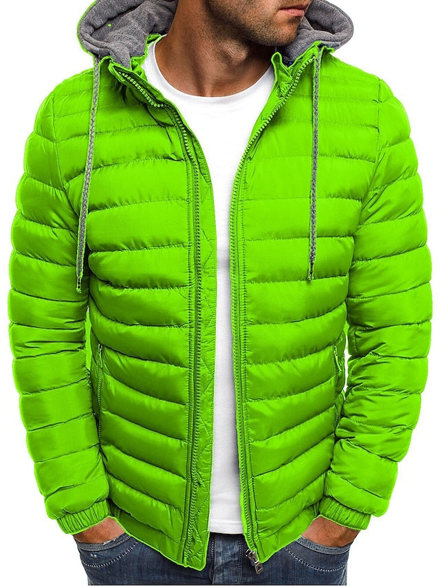 Men's Puffer Jacket Winter Jacket Quilted Jacket Winter Coat Cardigan Warm Sports Outdoor Running Jogging Solid Color Outerwear Clothing Apparel Lake blue Navy Black