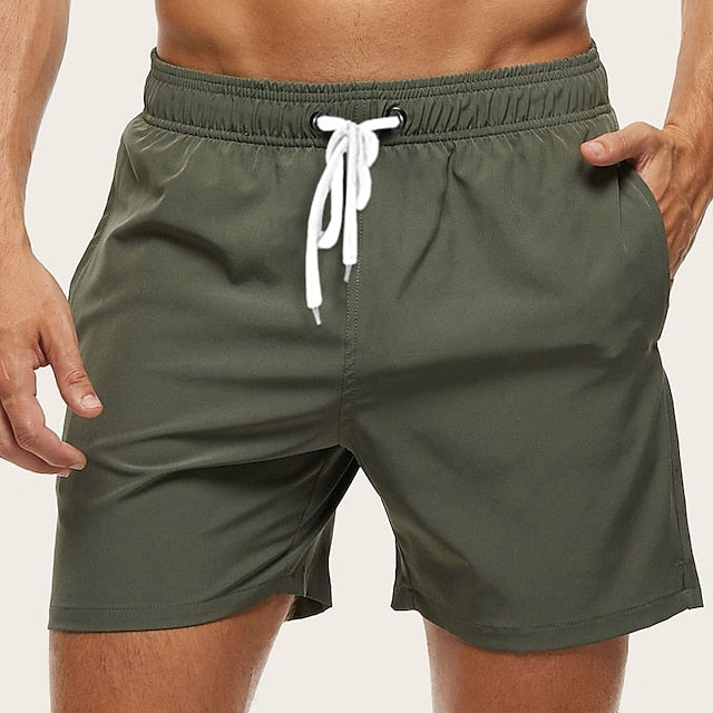 Men's Board Shorts Swim Shorts Swim Trunks Beach Shorts Drawstring with Mesh lining Elastic Waist Plain Breathable Soft Short Casual Daily Holiday Streetwear Hawaiian Black Green Black Micro-elastic