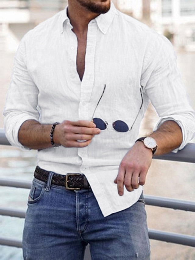 Men's Linen Shirt Shirt Summer Shirt Beach Shirt Black White Blue Long Sleeve Graphic Prints Turndown Spring & Summer Casual Daily Clothing Apparel Button-Down