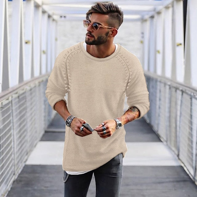 Men's Sweater Pullover Knit Regular Solid Colored Crew Neck Sweaters Daily Clothing Apparel Raglan Sleeves Winter Green Black M L XL