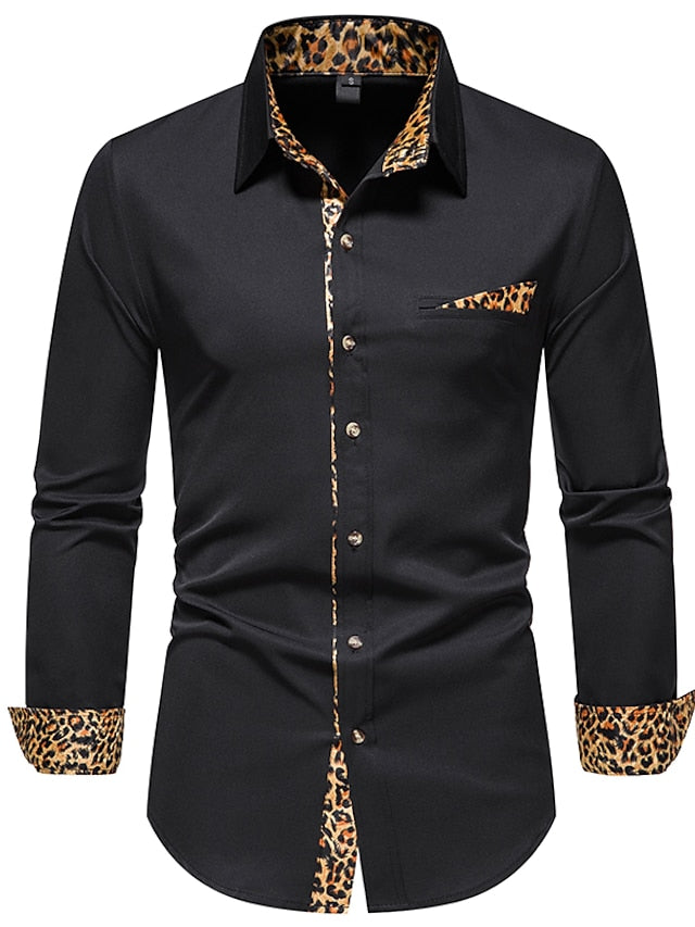 Men's Button Up Shirt Dress Shirt Collared Shirt Black White Navy Blue Long Sleeve Leopard All Seasons Wedding Daily Clothing Apparel