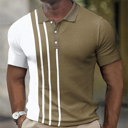 Men's Golf Shirt Waffle Polo Shirt Work Street Polo Collar Classic Short Sleeve Fashion Casual Striped Button Front Summer Spring Spring & Summer Regular Fit Black Pink Army Green Blue Light Grey