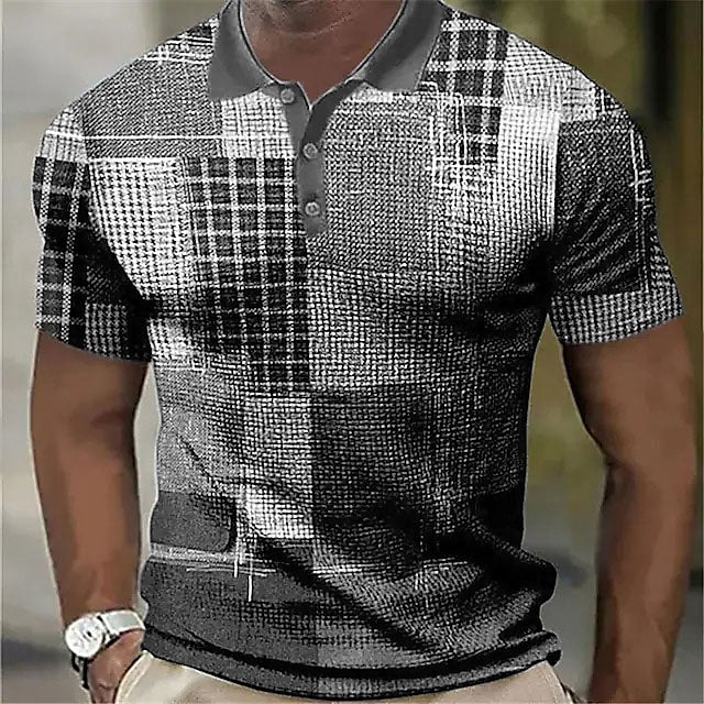 Men's Polo Shirt Golf Shirt Color Block Graphic Prints Geometry Turndown Blue Green Khaki Gray Outdoor Street Short Sleeves Button-Down Print Clothing Apparel Sports Fashion Streetwear Designer