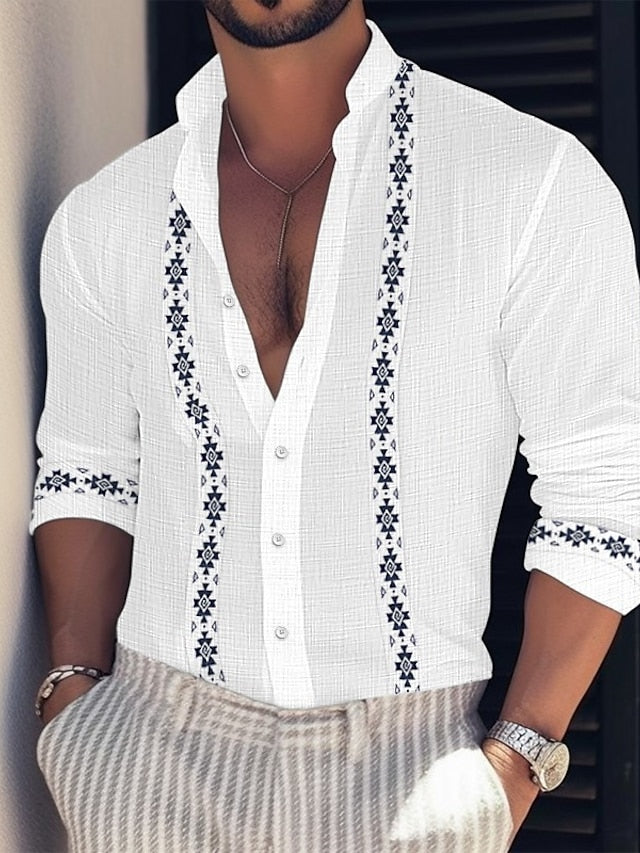 Men's Shirt Button Up Shirt Casual Shirt Summer Shirt Beach Shirt Black White Pink Long Sleeve Color Block Standing Collar Spring & Summer Casual Daily Clothing Apparel
