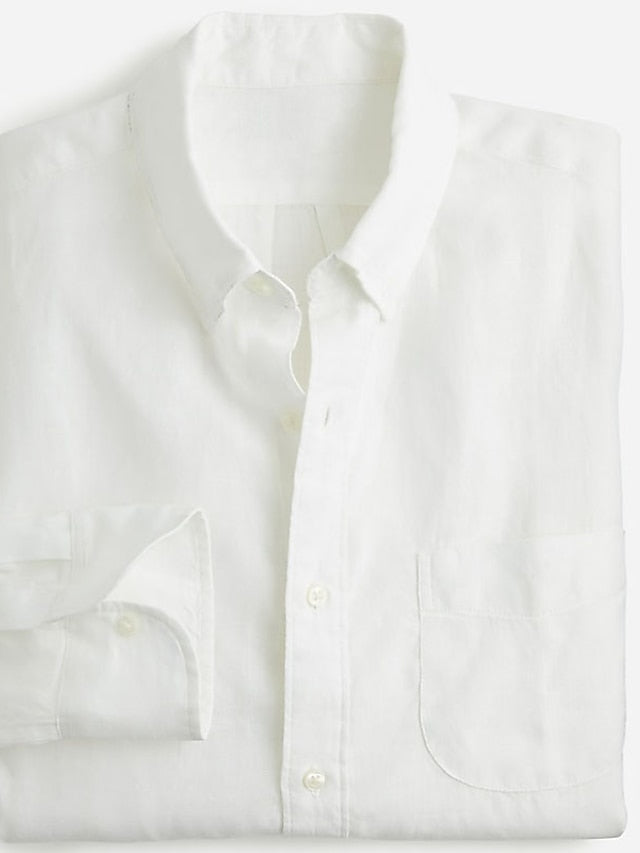 Men's Linen Shirt Summer Shirt Casual Shirt White Pink Sky Blue Long Sleeve Plain Tab Collar Spring & Summer Casual Daily Clothing Apparel