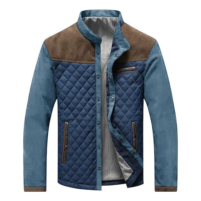 Men's Puffer Jacket Winter Jacket Quilted Jacket Winter Coat Cardigan Windproof Warm Outdoor Camping & Hiking Climbing Patchwork Outerwear Clothing Apparel Coffee blue White gray blue