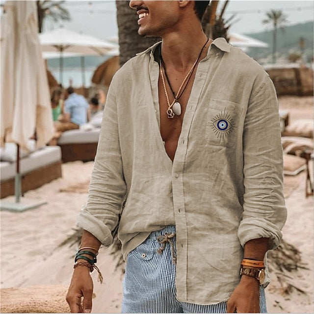 Men's Linen Shirt Summer Shirt Designer Shirt Beach Shirt White Blue Green Long Sleeve Graphic Turndown Summer Spring Outdoor Street Clothing Apparel Button-Down