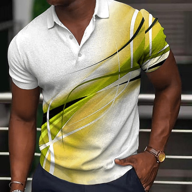 Men's Polo Shirt Golf Shirt Curve Turndown Light Yellow Black Yellow Red Dark Green 3D Print Street Daily Short Sleeve 3D Button-Down Clothing Apparel Fashion Casual Comfortable