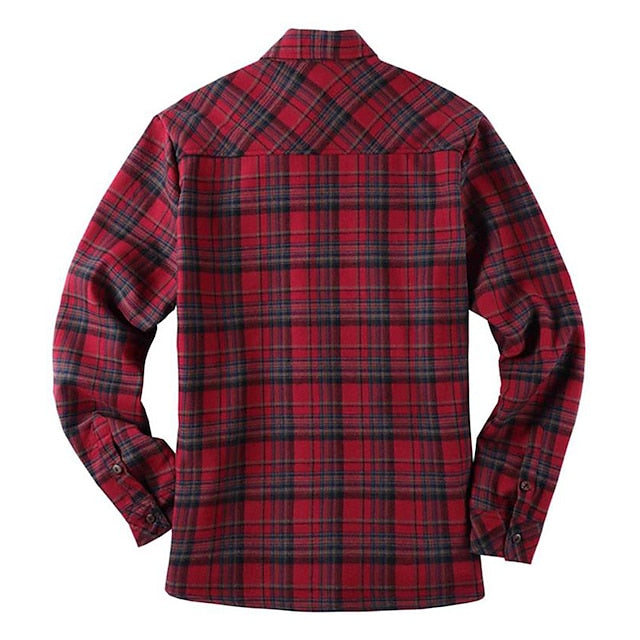 Men's Winter Jacket Shirt Jacket Winter Coat Sherpa jacket Casual Warm Winter Plaid / Check Red Jacket