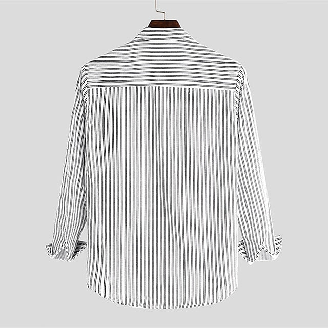 Men's Summer Shirt Beach Shirt Black White Gray Long Sleeve Striped Stand Collar Spring &  Fall Street Daily Clothing Apparel Button-Down