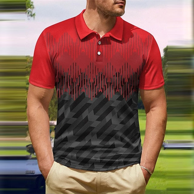 Men's Polo Shirt Golf Shirt Gradient Graphic Prints Geometry Turndown Black and Red Sea Blue Black White Yellow Outdoor Street Short Sleeves Button-Down Print Clothing Apparel Fashion Designer Casual