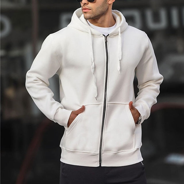 Men's Hoodie Full Zip Hoodie Jacket White Light Grey Dark Gray Hooded Plain Sports & Outdoor Daily Holiday Streetwear Cool Casual Spring &  Fall Clothing Apparel Hoodies Sweatshirts