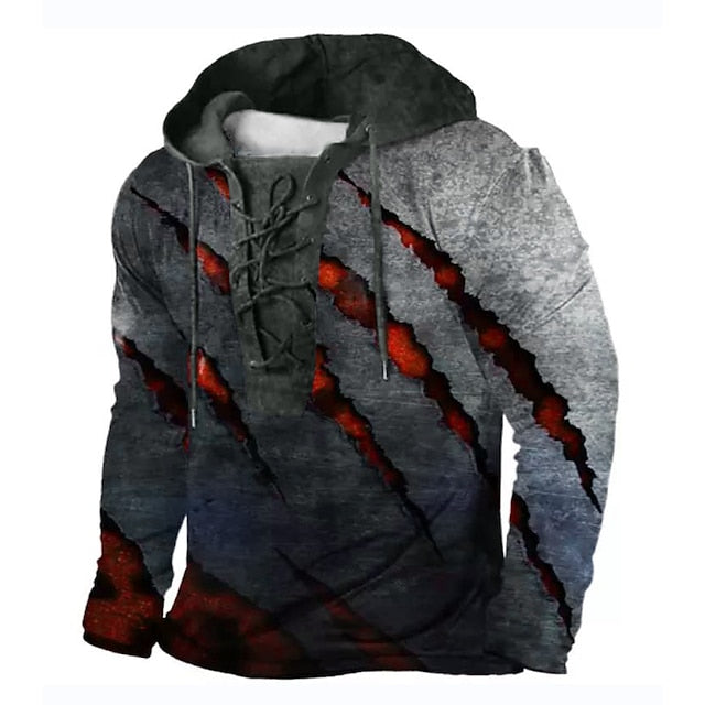 Men's Unisex Pullover Hoodie Sweatshirt Pullover Distressed Hoodie Black White Blue Purple Brown Hooded Color Block Graphic Prints Lace up Print Casual Daily Sports 3D Print Streetwear Designer Casual