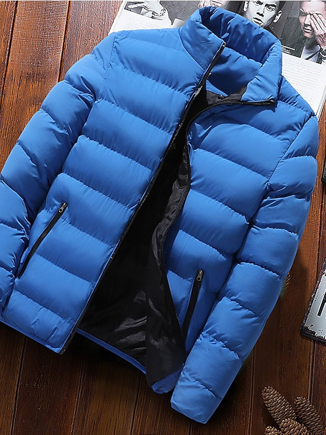 Men's Puffer Jacket Winter Jacket Winter Coat Padded Solid Colored Outerwear Clothing Apparel Green Black Wine