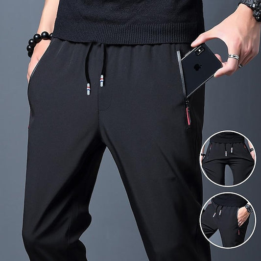 Men's Trousers Casual Pants Drawstring Elastic Waist Zipper Pocket Solid Color Quick Dry Daily Streetwear Classic Casual / Sporty Black Blue