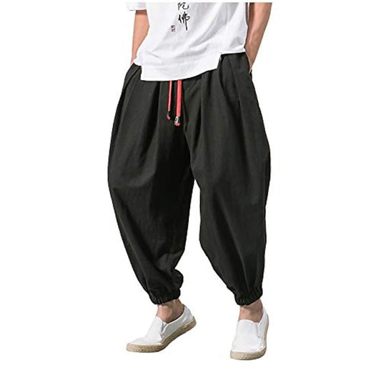 Men's Joggers Linen Pants Trousers Summer Pants Beach Pants Pocket Drawstring Elastic Waist Plain Daily Gym Streetwear Linen / Cotton Blend Casual Hip-Hop Loose Fit Black Brown