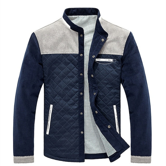 Men's Puffer Jacket Winter Jacket Quilted Jacket Winter Coat Cardigan Windproof Warm Outdoor Camping & Hiking Climbing Patchwork Outerwear Clothing Apparel Coffee blue White gray blue