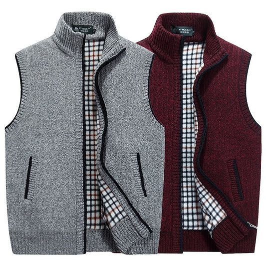 Men's Vest Daily Wear Going out Business Basic Fall & Winter Pocket Polyester Warm Breathable Solid Colored Zipper Standing Collar Regular Fit Azure Burgundy Light Grey Dark Grey Coffee Vest